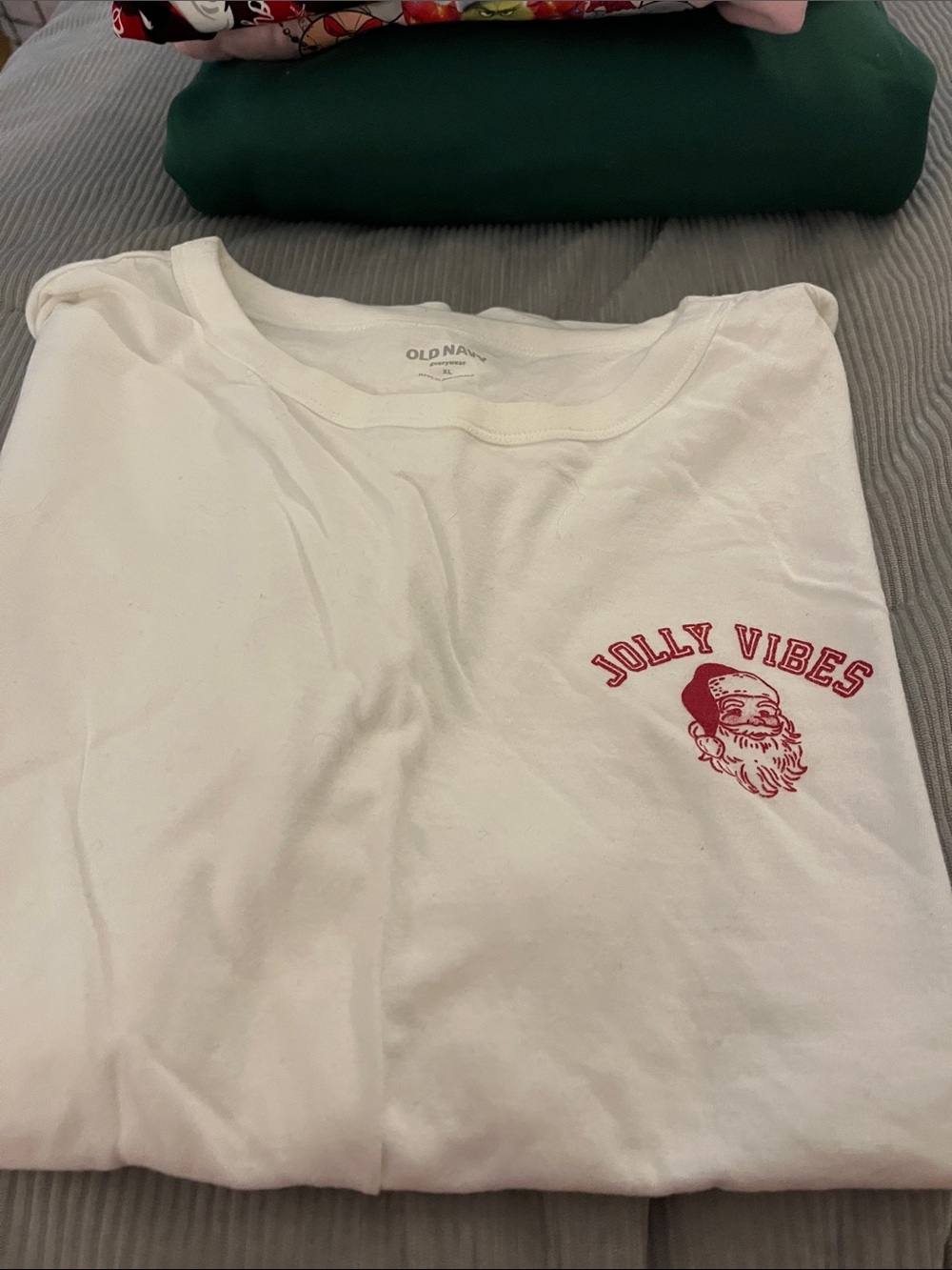 Old Navy White Tee with Red 'Jolly Vibes' Graphic
